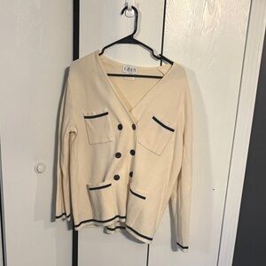 Elegant Cream Cardigan with Black Accents